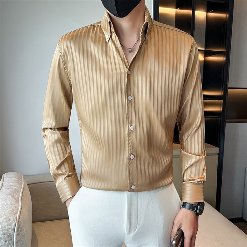 店主风条纹大V领条纹衬衫社会小伙痞帅衬衣301A-1/CS610/P55，男装衬衫，星座301A-1