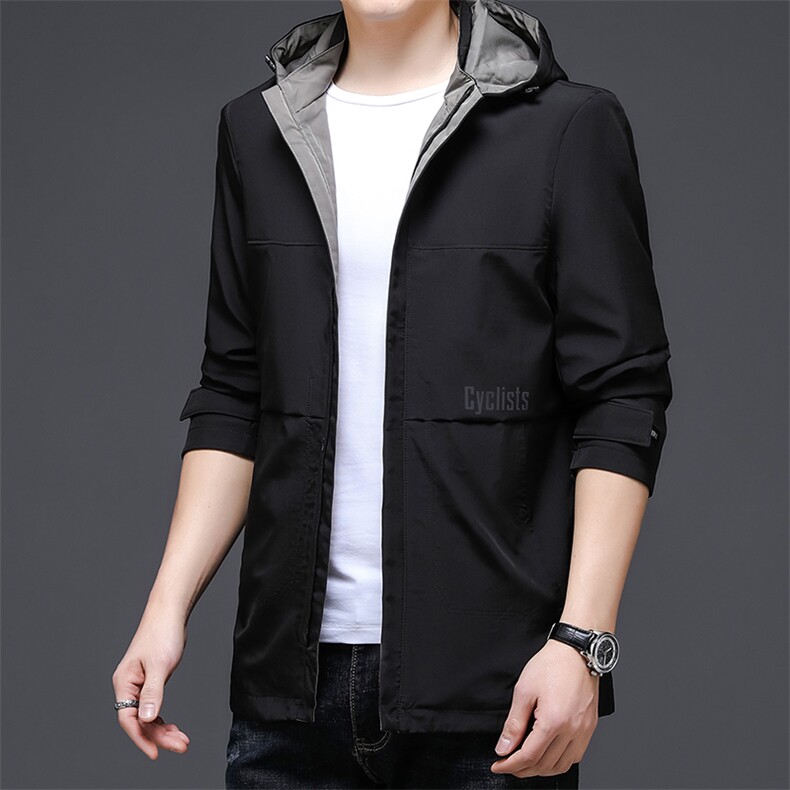 新款连帽纯色夹克男春秋季薄款中年外套休闲百搭商务潮流男装图片