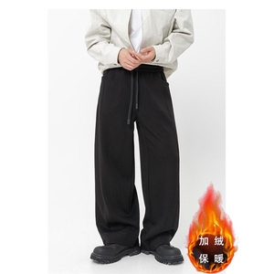 阔腿长裤中腰部男士常规款宽松休闲长裤百搭纯色弯刀裤图片