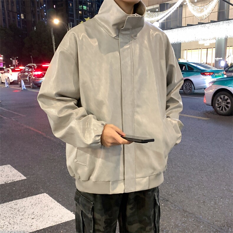 春季潮牌皮衣美式复古情侣翻领PU皮休闲宽松皮夹克外套JK0263-P78,男装夹克,星座308B-2