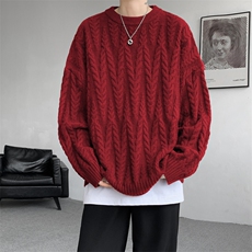 8XL-M麻花毛衣男宽松大码慵懒风情侣圆领针织衫线衣外套MY1512P65，男装针织衫/毛衣，电商B238