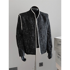 高级感优雅立领小香风珍珠设计感千鸟格宽松西服外套X13/P70降，男装西服，电商A243