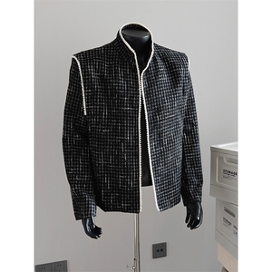 高级感优雅立领小香风珍珠设计感千鸟格宽松西服外套X13/P70降图片