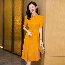 杭州重磅真丝连衣裙女夏季2026新款v领大码显瘦高端真丝衬衫裙，女装连衣裙，阿舍尔精品