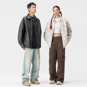 情侣款美式皮衣扎染户外机能飞行外套图片