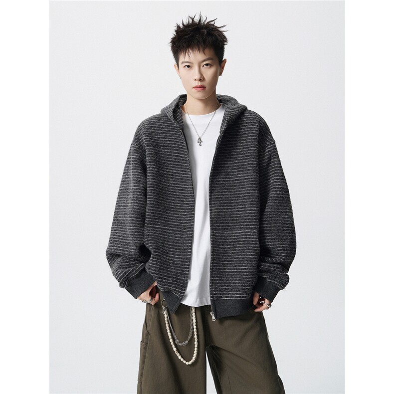 可二开美式条纹连帽拉链卫衣男无影墙S-XL开衫卫衣78113特P65控98，男装卫衣，星座227-7