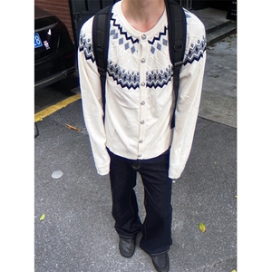 费尔岛针织毛衣男女秋冬季轻奢老钱开衫插肩百搭上衣MY9563,白色裙子搭配包包图片