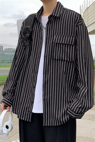 C3082/P40春装条纹长袖衬衣男立体口袋工装大码衬衫男四季款，男装衬衫，电商A141