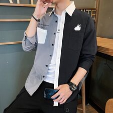 长袖衬衫男秋季新款韩版潮流宽松拼色休闲衬衣DS937T，男装衬衫，电商A102