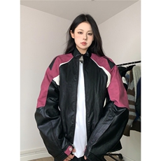 秋冬美式vintage赛车服男皮夹克设计感痞帅机车PU皮外套，男装夹克，星座506A