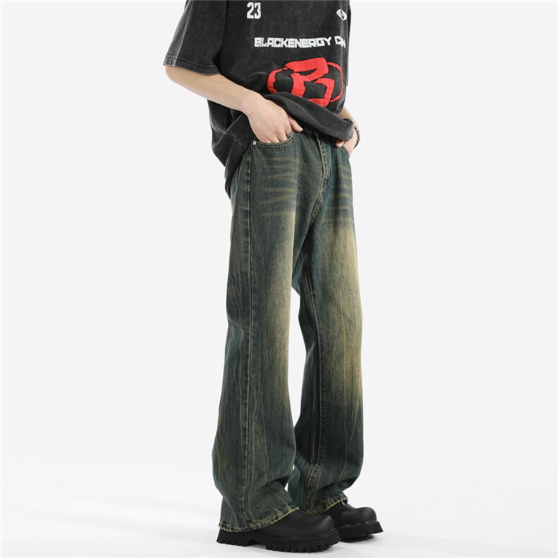 C315-G3031现货高质重工复古洗水闪电纹马骝牛仔裤棚拍(P65X89)3，男装牛仔裤，电商C315