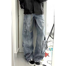 微喇牛仔裤男款水洗做旧高街直筒vibe风美潮阔腿裤子N863，男装牛仔裤，星座1116A（原606A-3）