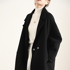 2025年秋季通勤茧型翻领时尚百搭通勤休闲双面呢羊毛大衣，女装双面呢大衣，琳尚羊绒