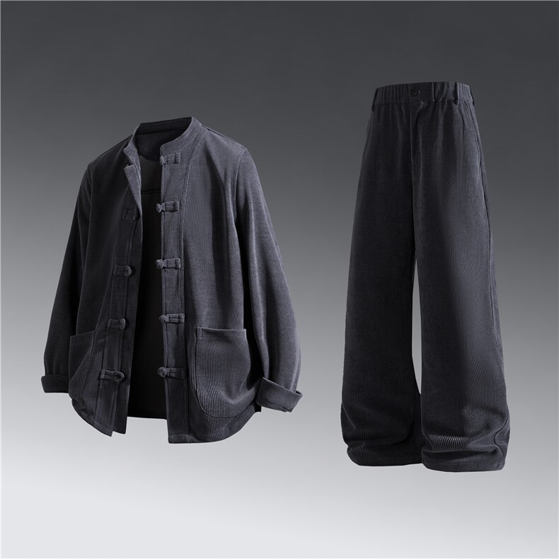 风雪尼尔长袖套装立领盘扣纯色套装两件套秋DSA008-TZ2525,男装休闲套装,电商A008