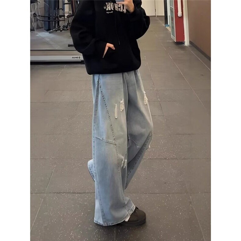 网图现货美式弯刀破洞牛仔裤男款夏季高街ins裤子N29P52,男装牛仔裤,星座205-3