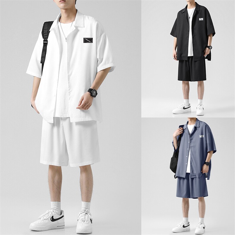 夏季薄款宽松休闲痞帅衬衣搭配运动短裤两件套TZ005-特批-60图片