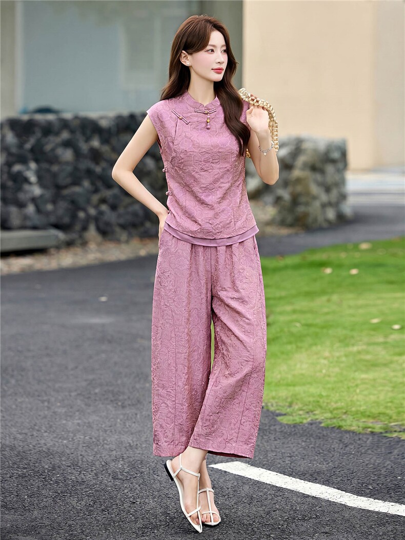 高级感中式套装女2026夏新款时尚洋气老钱风新中式无袖上衣两件套,女装套装/套裙,丽影随形