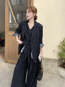 高级感慵懒宽松休闲西装显瘦马甲气质长裤三件套女秋2025新款套装图片