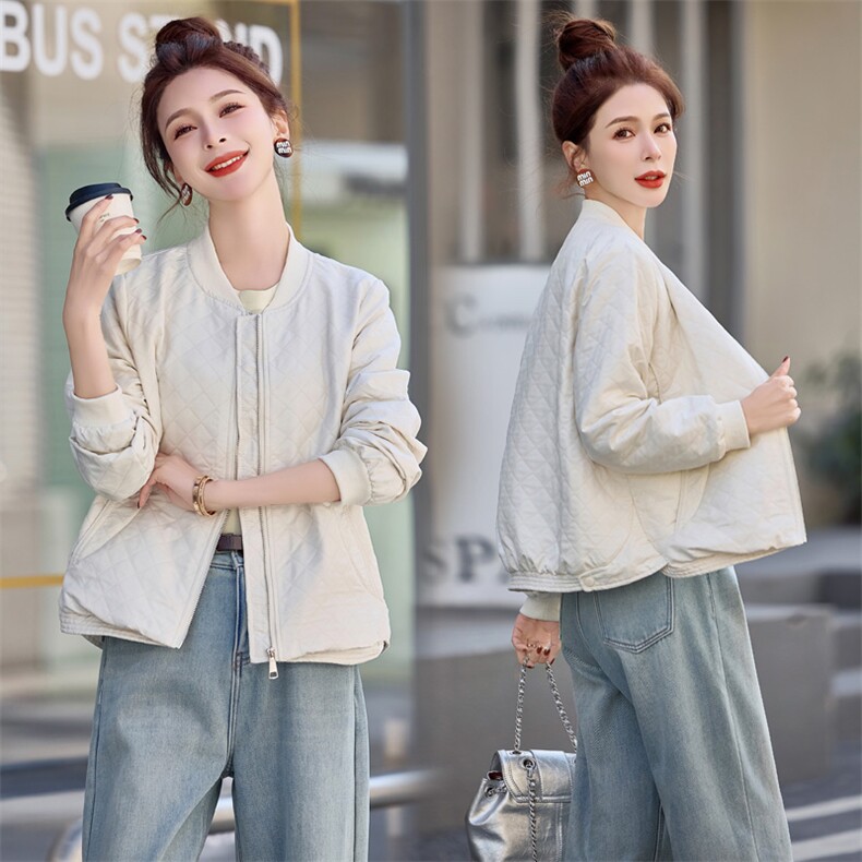 粉色休闲棒球服短款外套女2026春秋新款洋气减龄时尚菱格夹克上衣，女装短外套，余墨