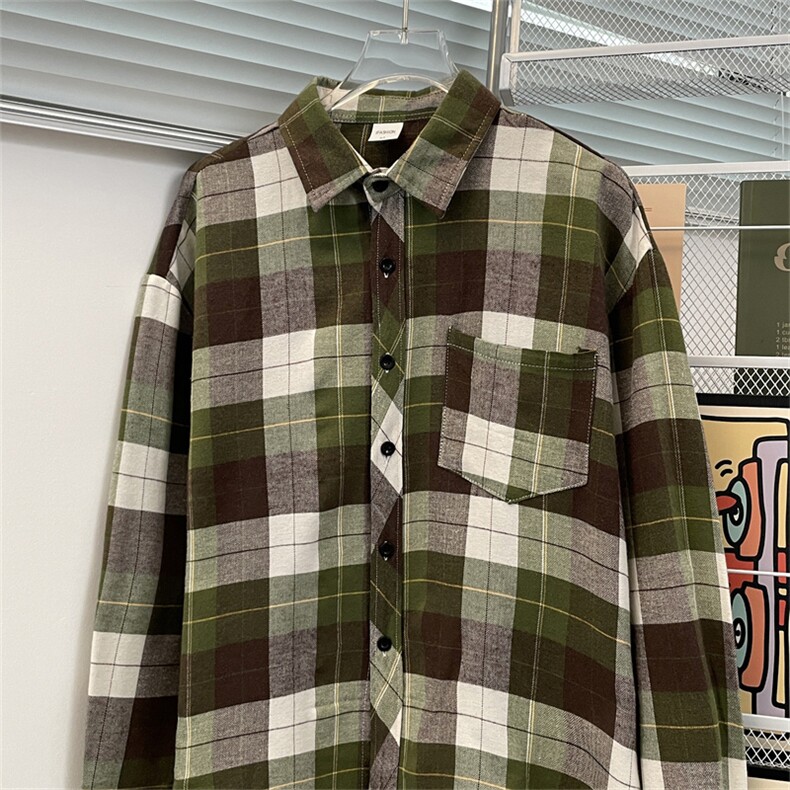 6039-P36ins港风格子长袖衬衫男女通勤秋季复古休闲百搭情侣衬衣，男装衬衫，电商B323A