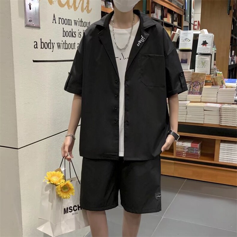 夏季休闲短袖套装男ins港风痞帅七分袖AT16P45,男装休闲套装,星座1116-2