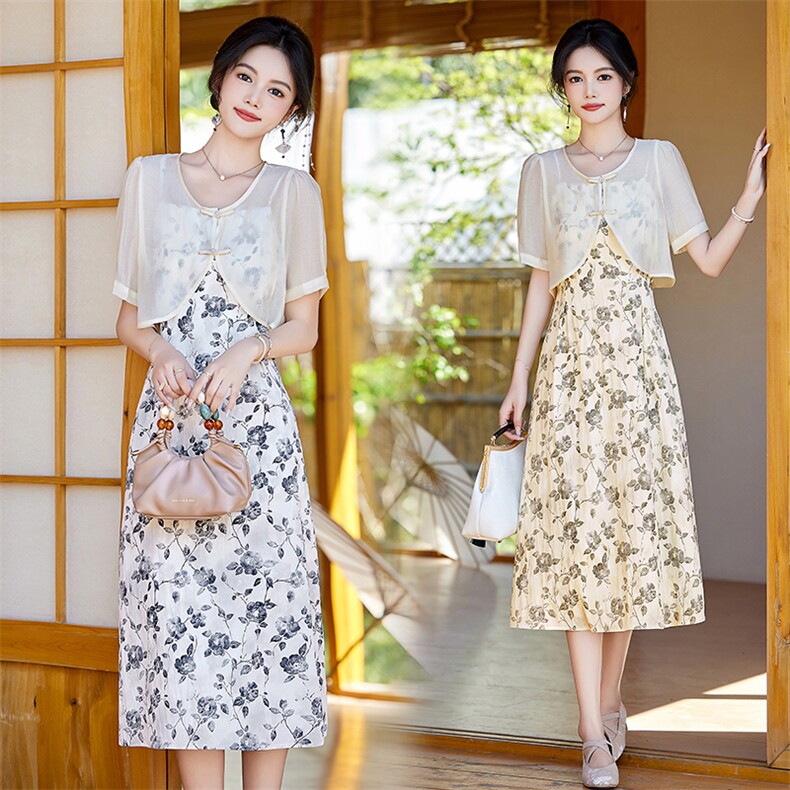 新中式盘扣套裙2024年夏季新款时尚气质两件套9903，女装套装/套裙，罗得堡