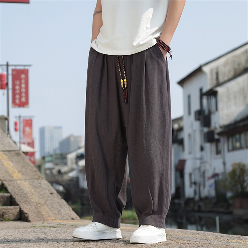 春夏新款日系阔腿直筒裤风棉麻休闲裤男2406-特P68,男装休闲裤,电商A008