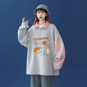中性风 2026秋季新品半拉链宽松卡通印花情侣卫衣外套B208p55控68图片