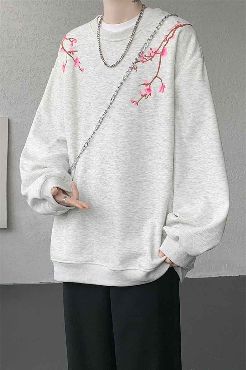 8XL-M新中式圆领卫衣宽松大码风刺绣无帽上衣重磅外套WY5118P55,女装短外套,电商B238
