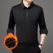 衬衫男长袖商务季厚款加绒衬衣男士内搭中年寸衫XX21411-1-P110，男装衬衫，电商B212（原钱塘6029）