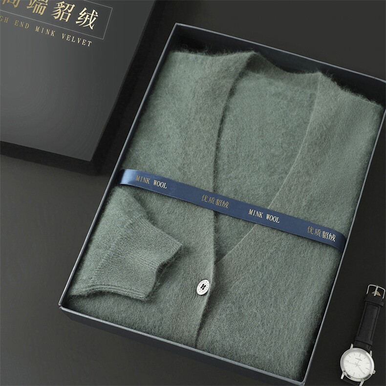 高端奢华男士V领貂绒衫保暖时尚单品百搭舒适,男装针织衫/毛衣,冬贝尔貂绒