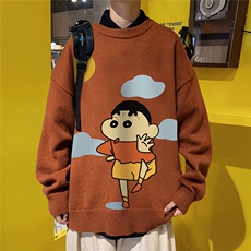 港风新款宽松休闲中性情侣圆领潮流印花毛衣男外套7436P58加绒P70，男装针织衫/毛衣，星座226-2