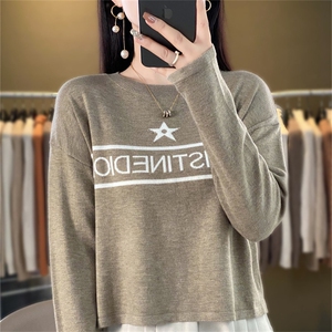 时尚百搭黑色星星图案羊毛针织衫 显瘦修身长袖毛衣女款图片
