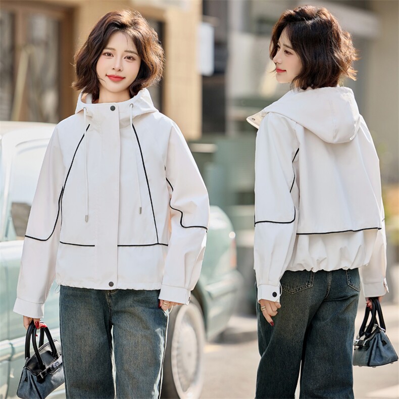 时尚拼色宽松连帽外套女短款2025春秋新款休闲百搭减龄上衣夹克潮,女装短外套,悦祺