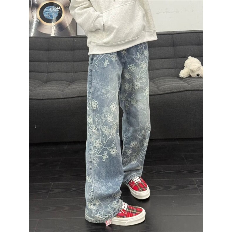 1506/QK1710/P49美式街头水洗做旧破洞牛仔宽松欧美高街风长裤子，男装休闲裤，星座1506