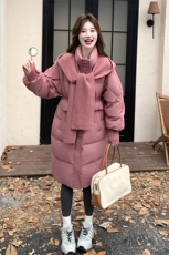 针织披肩玫粉色收腰羽绒服女冬季2025新款流行中长款高级感爆款，女装羽绒服，蝶眷