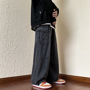 牛仔裤男高街潮牌宽松工装阔腿裤街头嘻哈束脚裤子男女NK578-P40图片