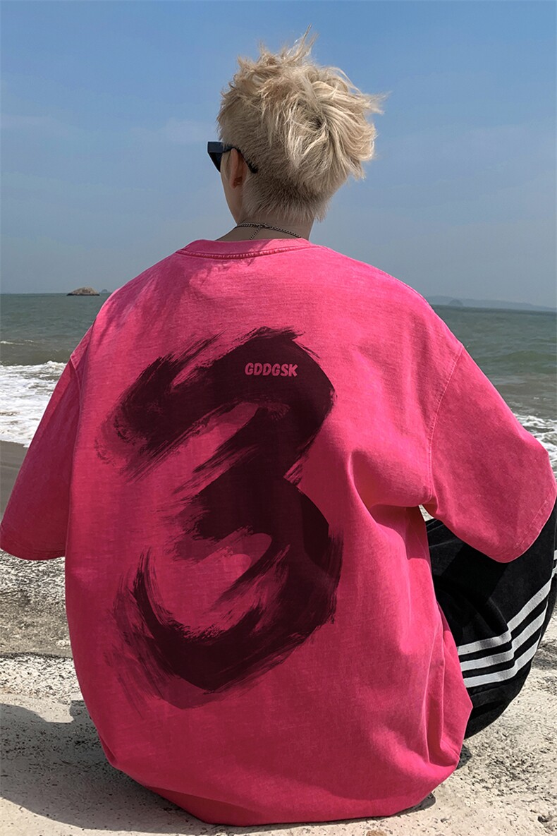 外景水洗重磅新款夏季欧美宽松短袖T恤男大码打底体恤DT9735/P35,男装T恤,电商B316