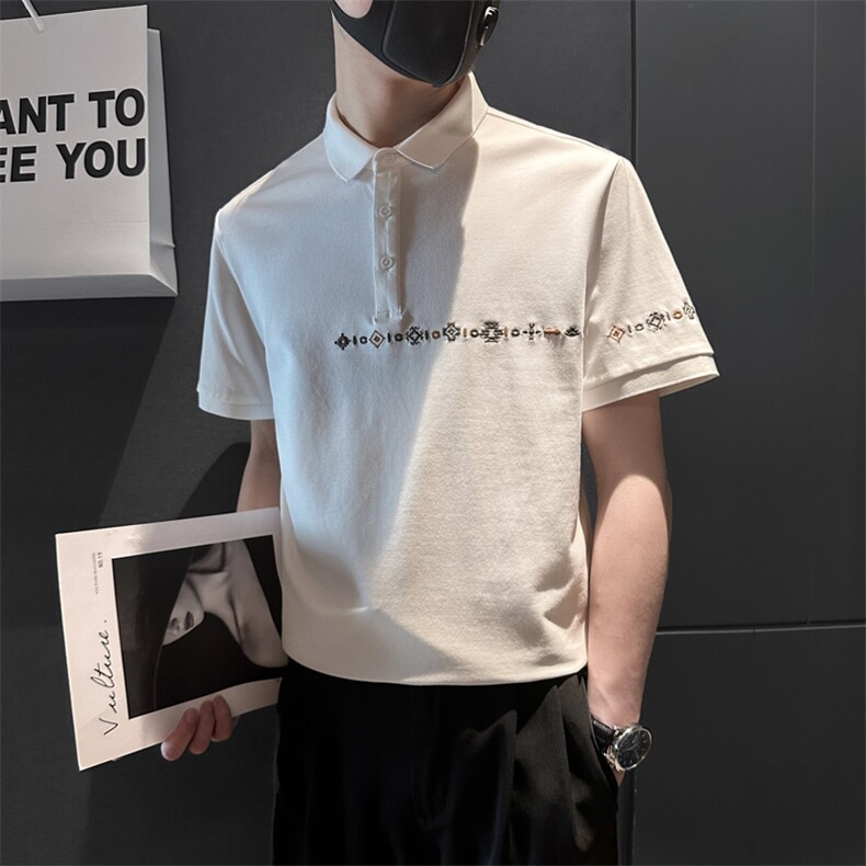 夏季新款新中式民族风绣花短袖POLO衫男潮流不对称刺绣PL55-P58,男装Polo衫,电商A368