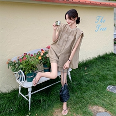 法式气质时尚背心上衣套装女2025夏季新款宽松显瘦阔腿短裤两件套，女装套装/套裙，2C255