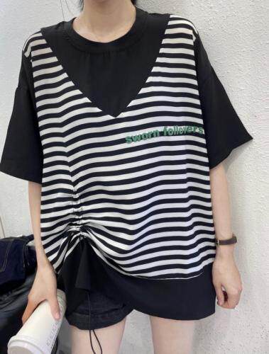 天丝条纹假二件拼接款，女装，雪儿伊秀