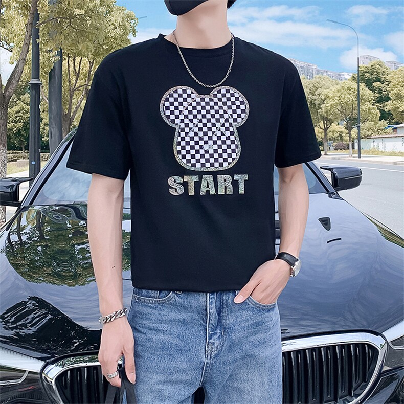 绿色2022精神小伙修身男士潮流短袖T恤社会t6615-P45控68,男装T恤,电商A108