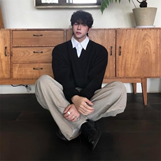 千鸟格复合打褶排扣a字阔腿西裤老钱风cleanfit通勤百搭，男装西裤，四季星座505