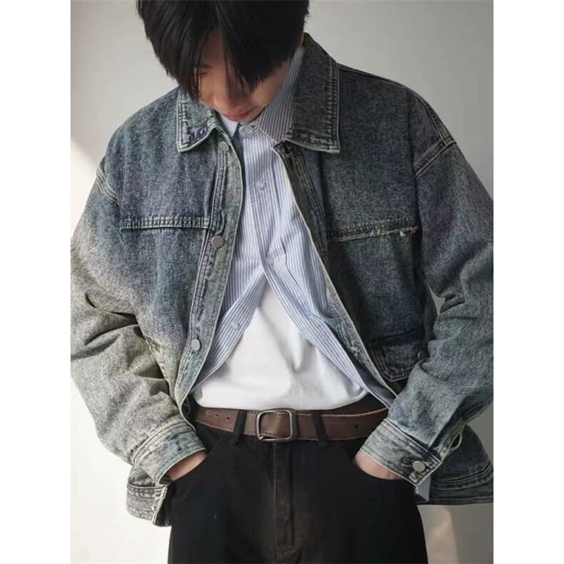 美式复古经典水洗牛仔外套男宽松做旧潮流vintage丹宁夹克NB11P70,男装工装外套,电商D256-2(原A064-2)