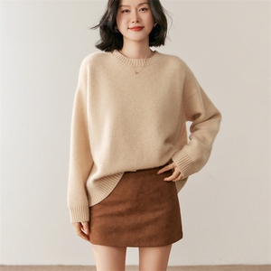 秋季新款圆领针织衫时尚休闲百搭，女装针织衫/毛衣，鸥蕊娅羊绒