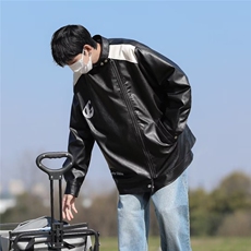 美式高街皮衣男韩版潮流字母刺绣帅2023秋冬新款ins外套W5049-P61，男装皮衣，星座412-3