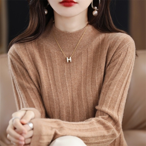 100羊毛半高领打底衫女秋冬保暖百搭显瘦针织纯色加厚内搭毛衣图片