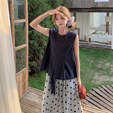今年流行一整套穿搭盐系休闲背心套装女2025新款波点阔腿裤两件套，女装套装/套裙，2C057