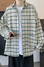 秋装新款格子长袖衬衫男女港风复古休闲外套中性风韩版H211/P45，男装衬衫，钱塘713