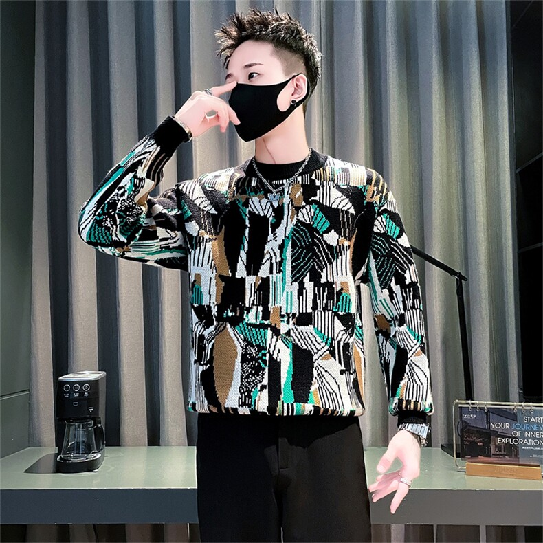 M903-P78控108男款圆领毛衣高级毛绒提花针织衫秋冬男士新款保暖图片